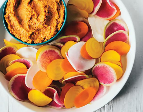 Root Vegetable Chips with Roasted Carrot Hummus